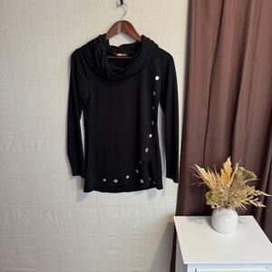 Belldini Size S Black Long Sleeve Cowl Neck Top Button Detail